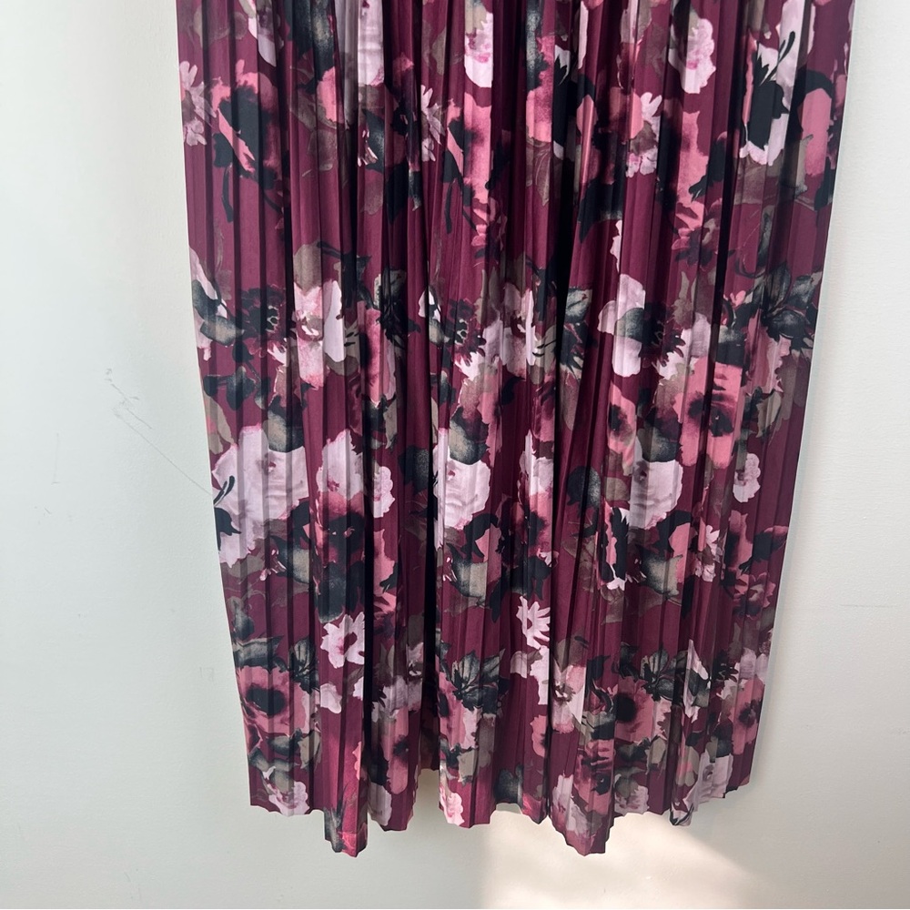 Vintage Y2K Dark Floral Mauve Pleated Dress Medium Romantic - Picture 4 of 13